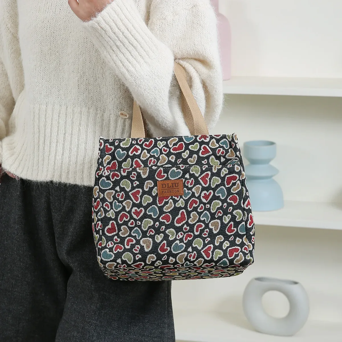 grande capacité, doublure en aluminium, poche avant zippée, sac à main, sac à lunch, sac de rangement pour boîte à lunch, sac portable pour articles divers