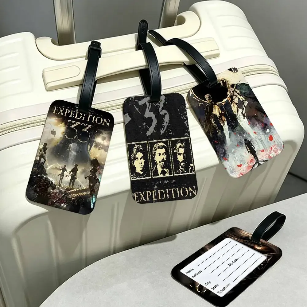 c-clair-obscur-expedition-33 porte-cartes d'information en pvc et étiquette de bagage anti-perte étanche avec nom, style mystère surréaliste