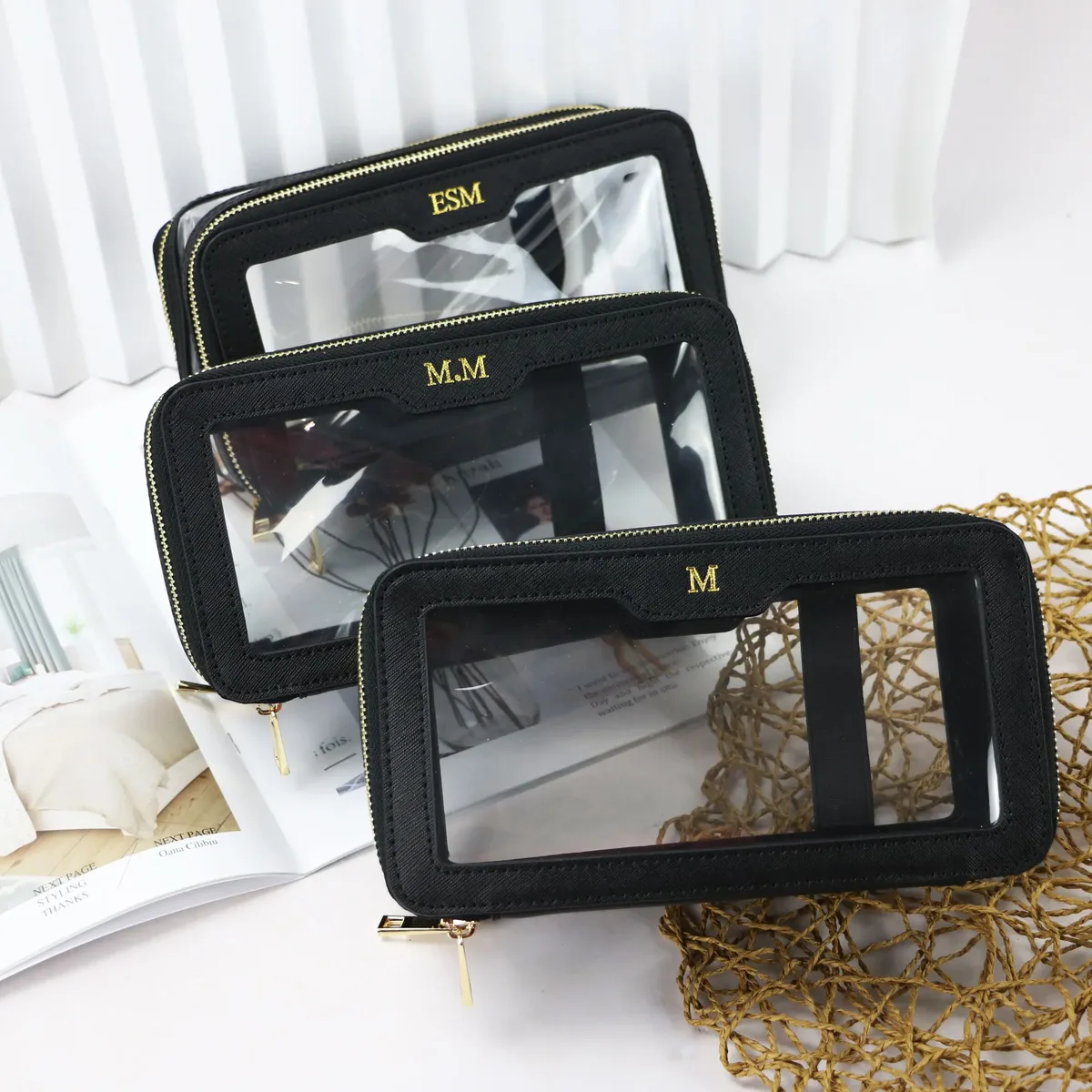 sac à cosmétiques de voyage en cuir saffiano personnalisé, trousse de toilette étanche à la mode, nouveau sac de rangement de maquillage, sac à cosmétiques en tpu transparent